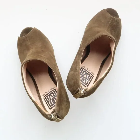 Pour La Victoire Moss Green Suede Leather Peep Toe Stiletto Heel Bootie Shoes 6 - Picture 11 of 15